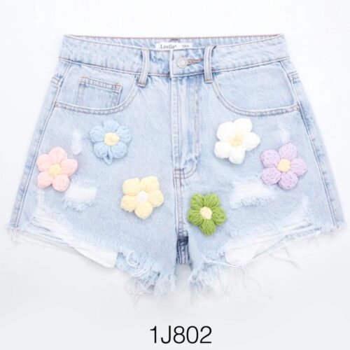Shorts Vaqueros Tiro Alto Detalle Flores  de Colores