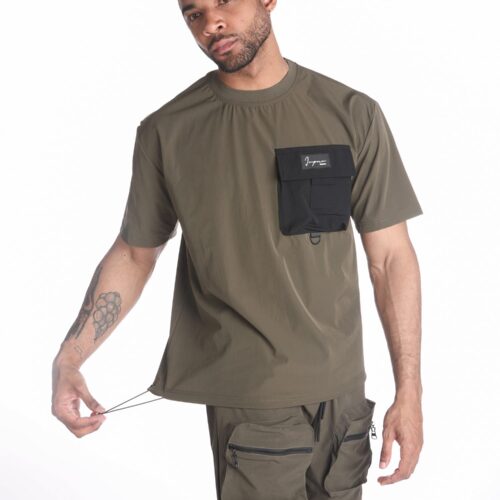 Camiseta Manga Corta Verde Detalle Bolsillo Lateral