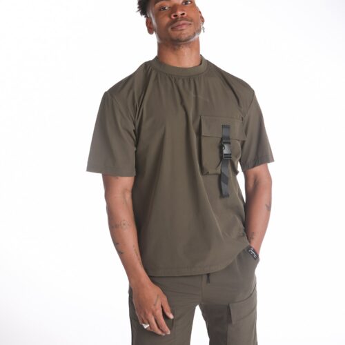 Camiseta Manga Corta Verde Detalle Bolsillo Lateral