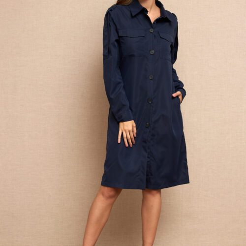 Vestido Corto Efecto Gabardina Azul Marino