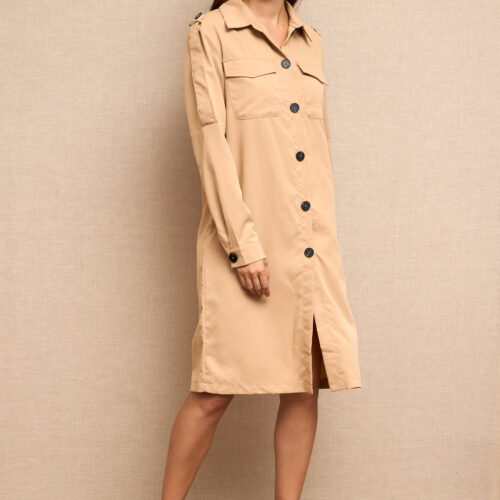 Vestido Corto Efecto Gabardina Beige