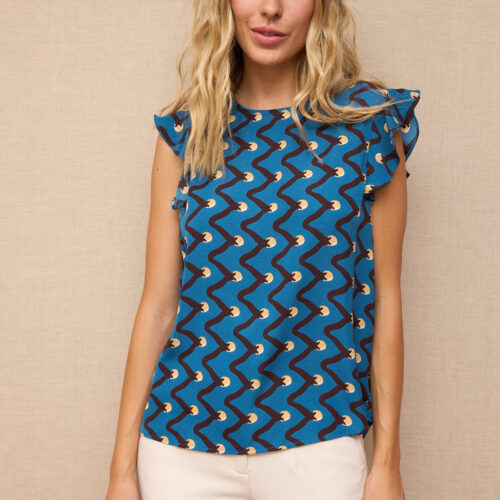 Blusa Estampada Manga Corta Volantes