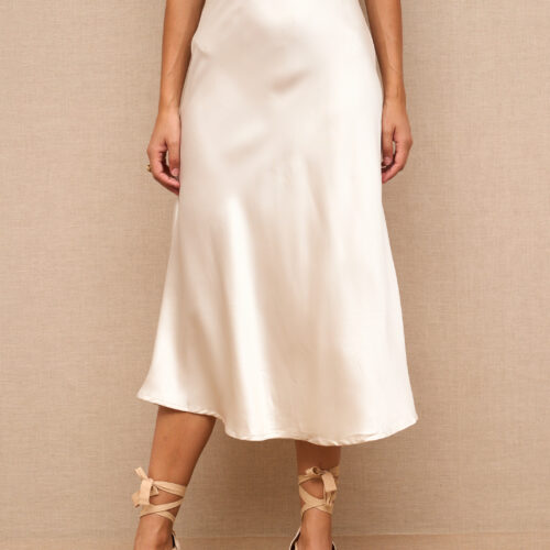 Falda Midi Crema Satinada