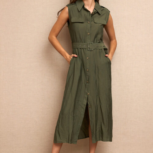 Vestido Verde Camisero Detalle Cinturón