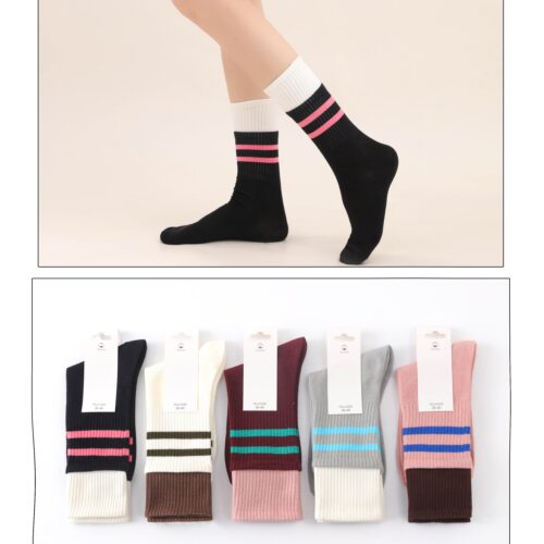 Calcetines Altos Bicolor Rayas Mujer