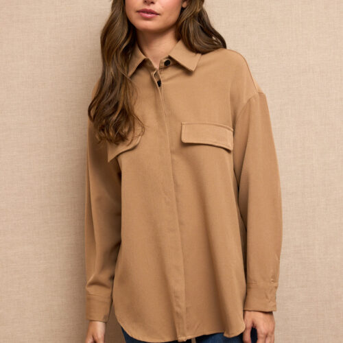 Camisa Camel Lisa Manga Larga