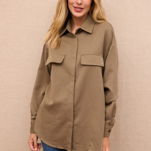 Camisa Taupe Lisa Manga Larga