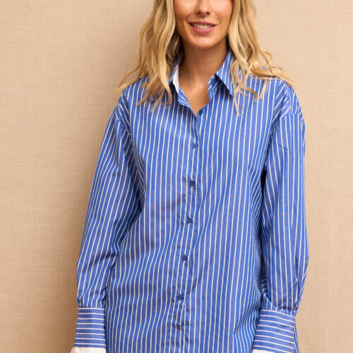 Camisa Azul Estampado Rayas Manga Larga