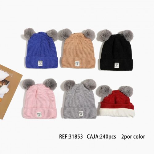 Gorro Infantil Canalé con Forro  Pompones