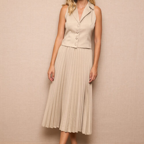 Conjunto Beige Chaleco y Falda Midi