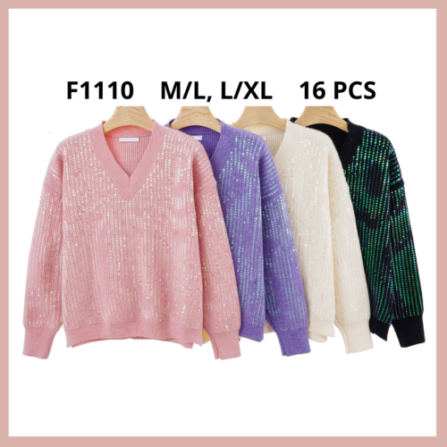 Jersey Liso Escote en V Lentejuelas