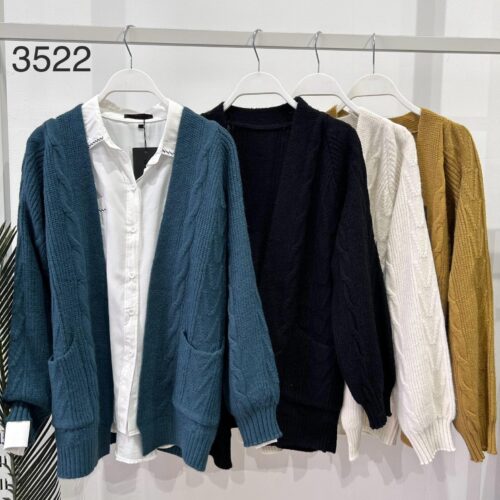 Chaqueta Corta de Punto  Lisa Abierta Diseño Ochos Bolsillos