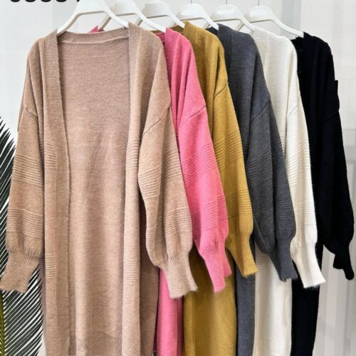 Chaqueta Larga de Punto  Lisa Abierta Diseño Rayas