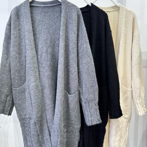 Chaqueta Larga de Punto  Lisa Abierta Diseño Trenzado