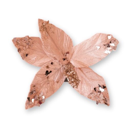 Una Pieza Flor Artificial Navideña Champán con Hojas Aterciopeladas y Brillantes