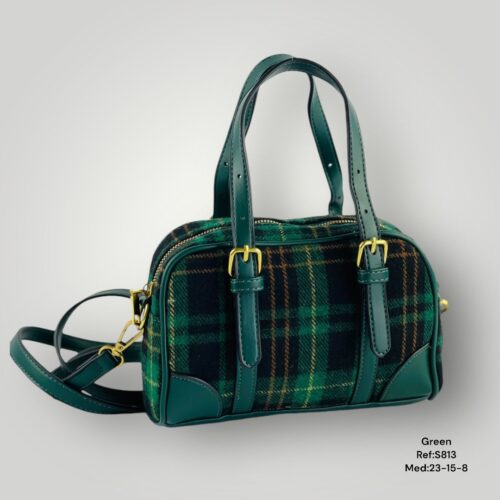 Bolso Efecto Maletín Doble Asa Estampado Cuadros