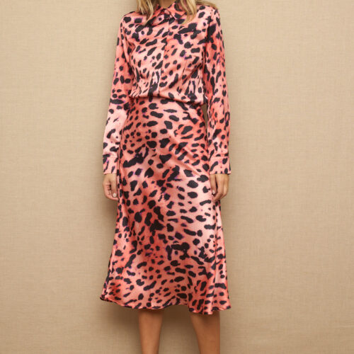 Falda Rosa Larga Estampado Leopardo