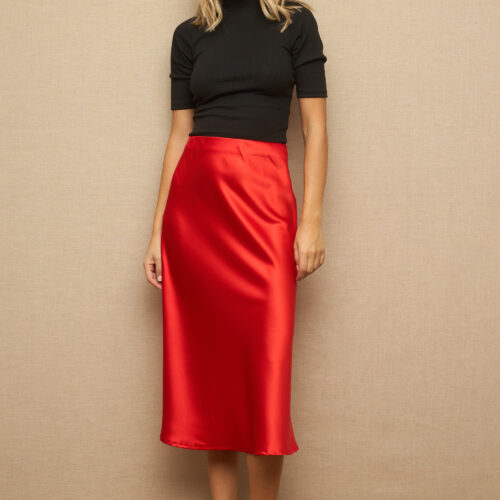 Falda Midi Satinada Roja