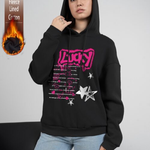 Sudadera Negra Afelpada Detalles Fucsias