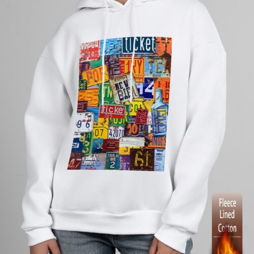 Sudadera Blanca Afelpada Dibujo Matriculas