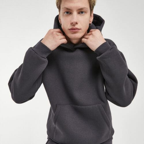 Sudadera Gris Oscuro Oversize con Capucha con Borrego Fino