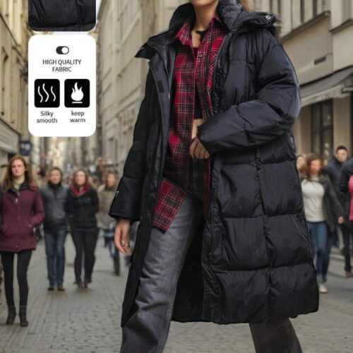 Abrigo Largo Negro Acolchado