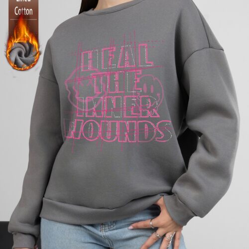 Sudadera Gris Afelpada Letras Fucsias