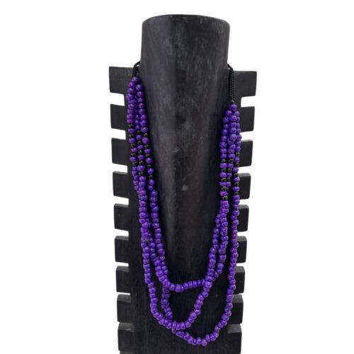 Collar Largo Bolitas Morado Detalles Negros