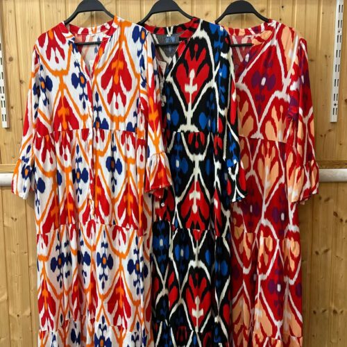 Vestido Largo Estampado Manga Volante