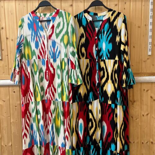 Vestido Largo Estampado Manga Volante