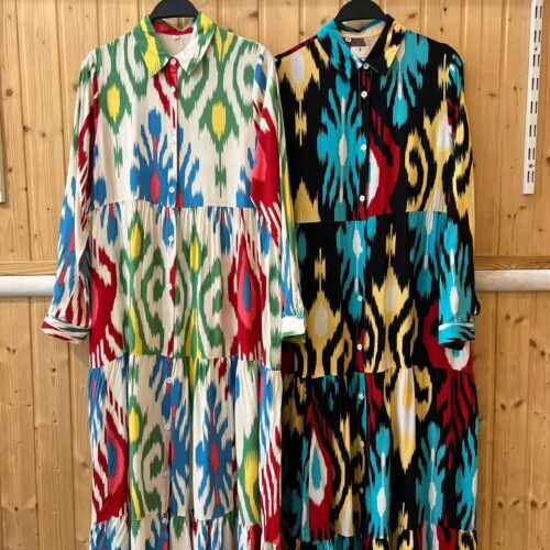 Vestido Camisero Largo Estampado Manga Larga