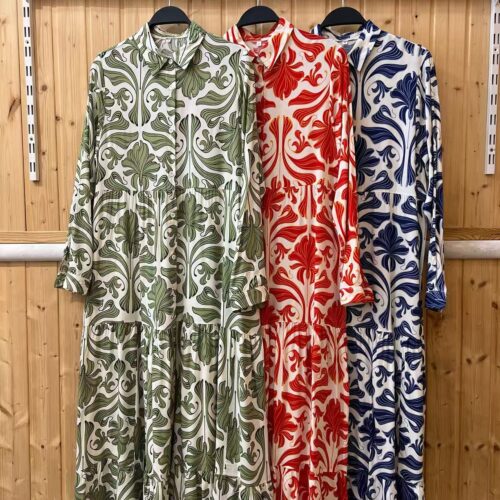 Vestido Camisero Largo Estampado Flores Manga Larga