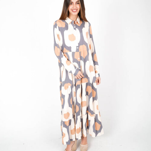 Vestido Camisero Largo Estampado Manga Larga