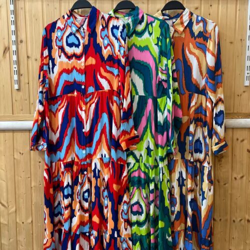 Vestido Camisero Largo Estampado Manga Larga