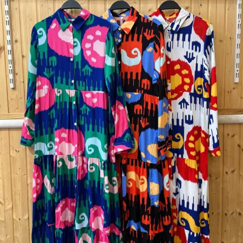 Vestido Camisero Largo Estampado Manga Larga