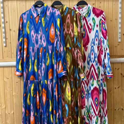 Vestido Camisero Largo Estampado Manga Larga