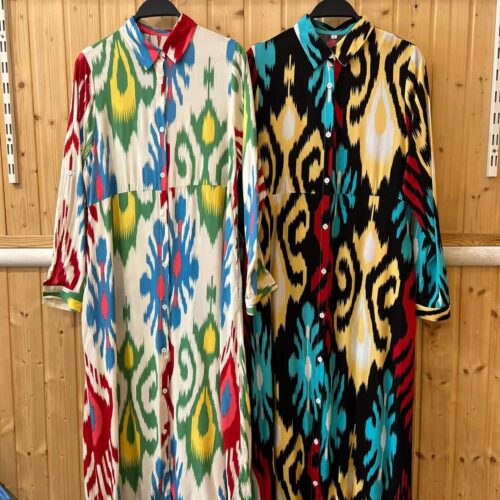 Vestido Camisero Largo Estampado Manga Larga