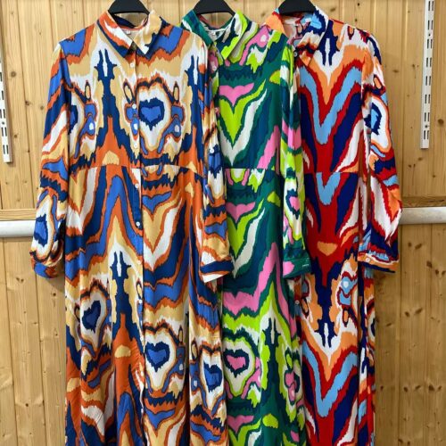 Vestido Camisero Largo Estampado Manga Larga