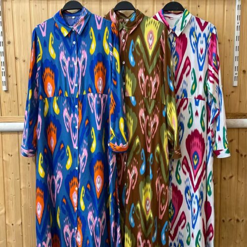 Vestido Camisero Largo Estampado Manga Larga