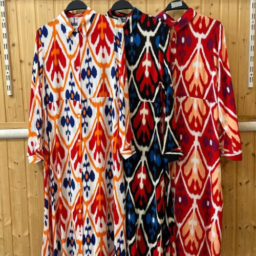 Vestido Camisero Largo Estampado Manga Larga