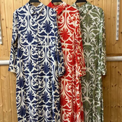 Vestido Camisero Largo Estampado Flores Manga Larga