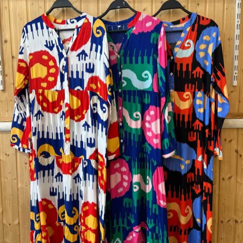 Vestido Largo Estampado Manga Larga