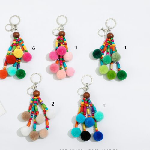 Llavero Pompones y Piedras Multicolor