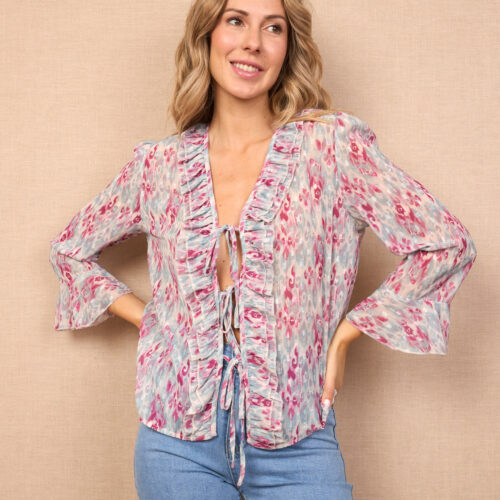 Blusa Estampada Detalle Volantes con Apertura Frontal