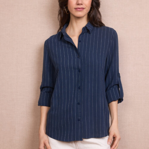 Camisa Azul Rayas Manga Larga