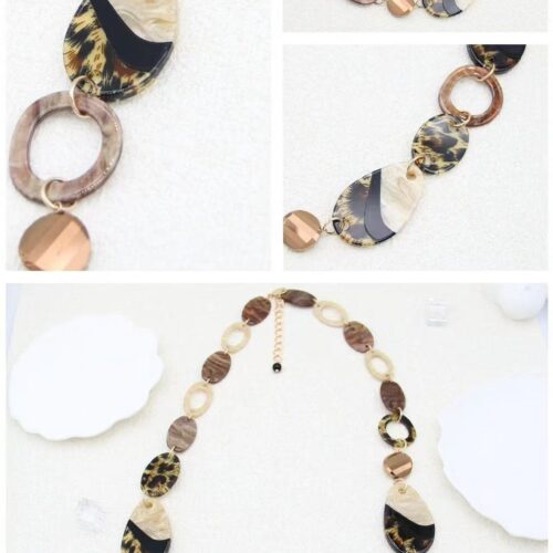 Collar Piedras Tonos Tierra Estampado Leopardo