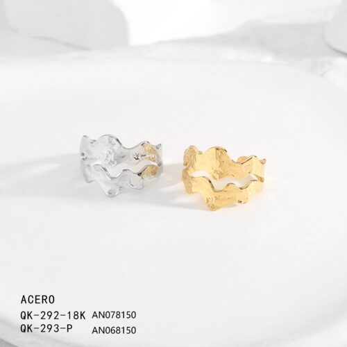 Anillo Acero Doble Ola Plata