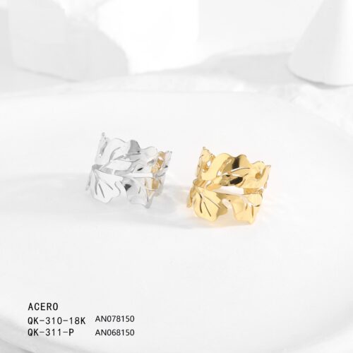 Anillo Acero Hojas