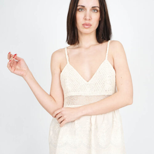 Blusa Top Beige Detalles Crochet