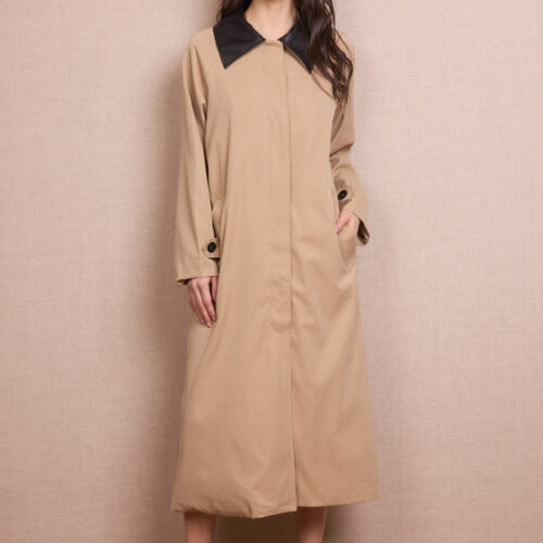 Gabardina Beige Solapas Polipiel Bolsillos
